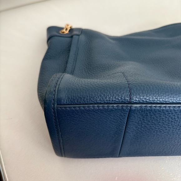 Tory Burch Britten Small Slouchy Tote in Blue/Teal with Gold Chain Strap - Picture 10 of 13